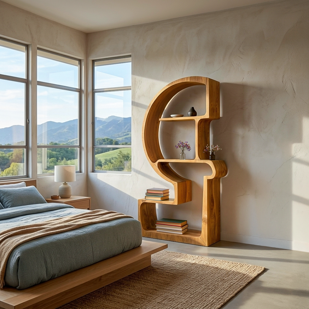 Artistic Wooden Bookshelf With Unique Curved Structure For Home Lynnsnail