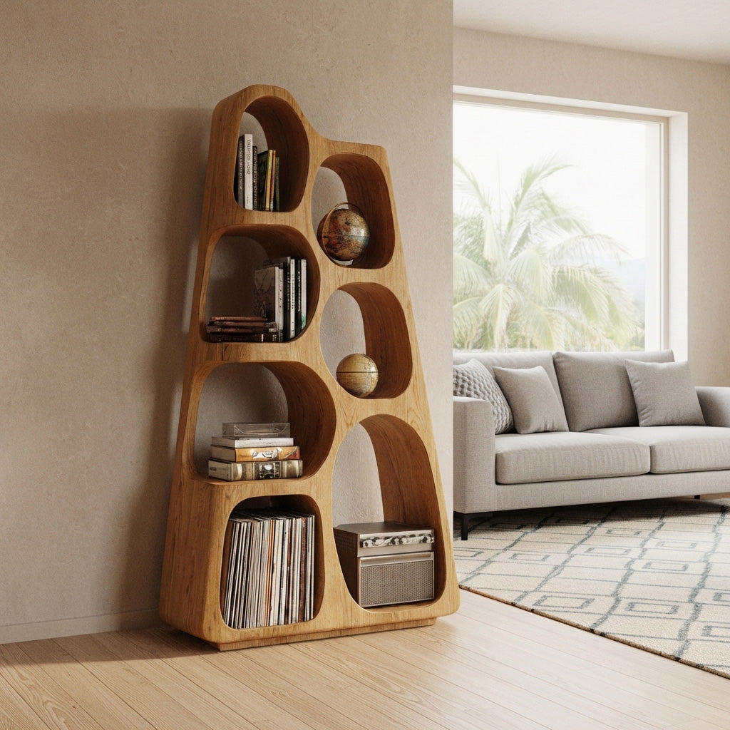Organic Wooden Bookshelf For Japandi Furniture Decor Lynnsnail