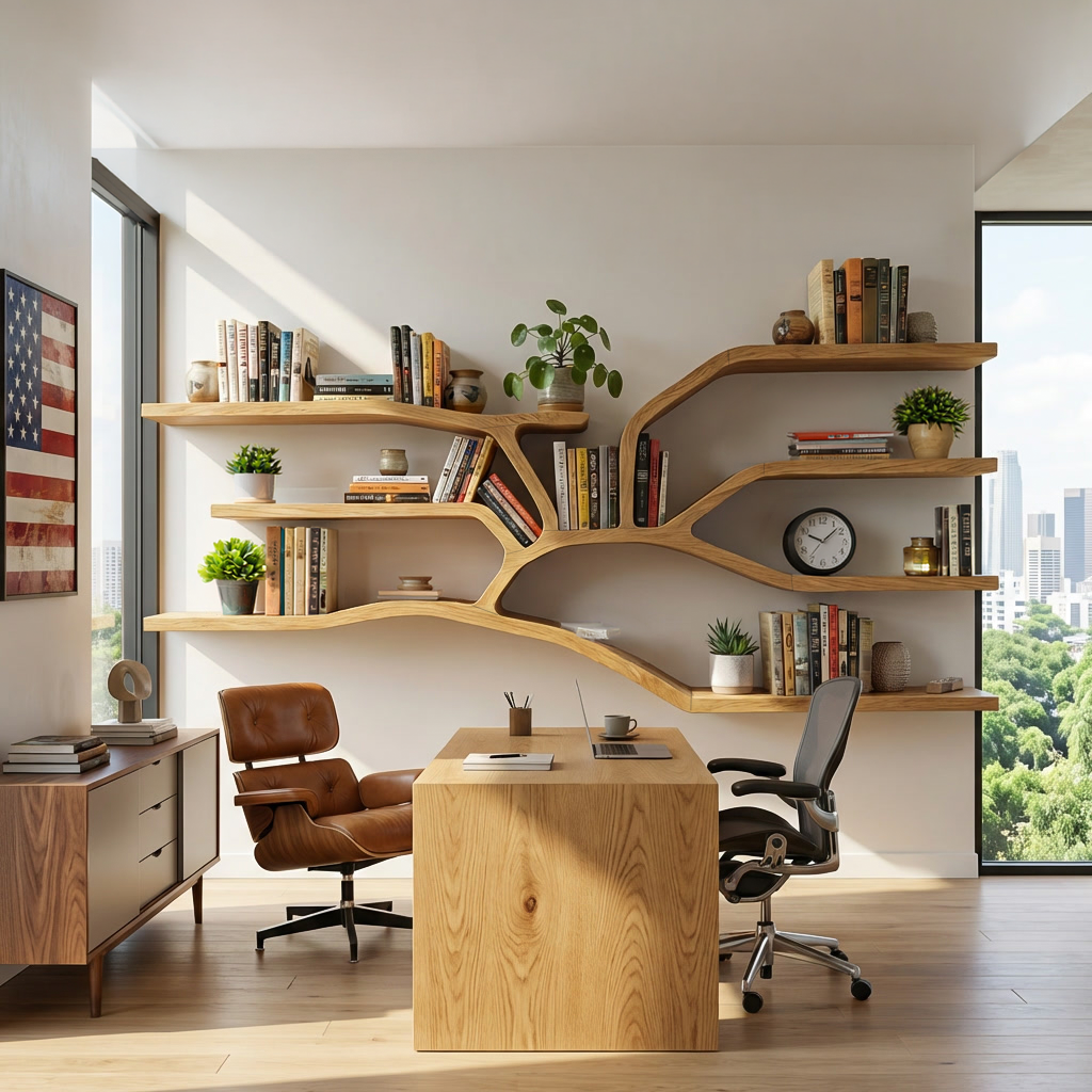 Handcrafted Sculptural Wooden Bookshelf For Living Room Decor Lynnsnail