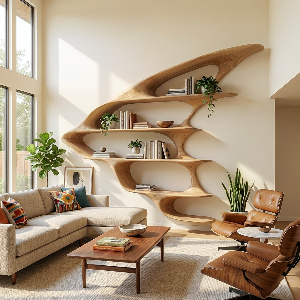 Wooden Floating Bookshelf Unique Design For Living Room Wall Lynnsnail