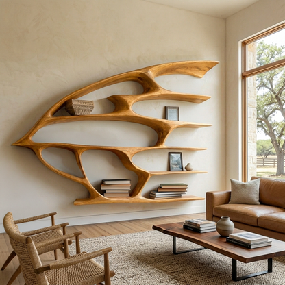 Artistic Wooden Wall Bookshelf For Living Room Decor Lynnsnail