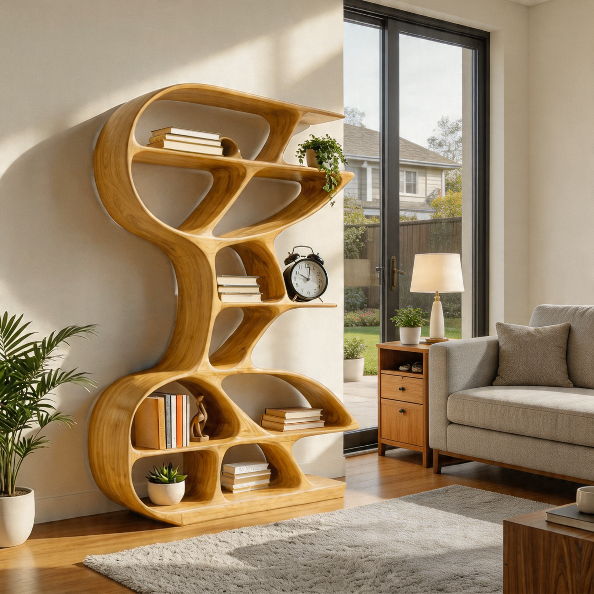 Wooden Bookshelf Unique Sculptural Design For Modern Living Room Lynnsnail