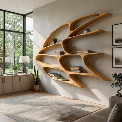 Organic Wooden Wall Mounted Bookshelf For Home Living Lynnsnail