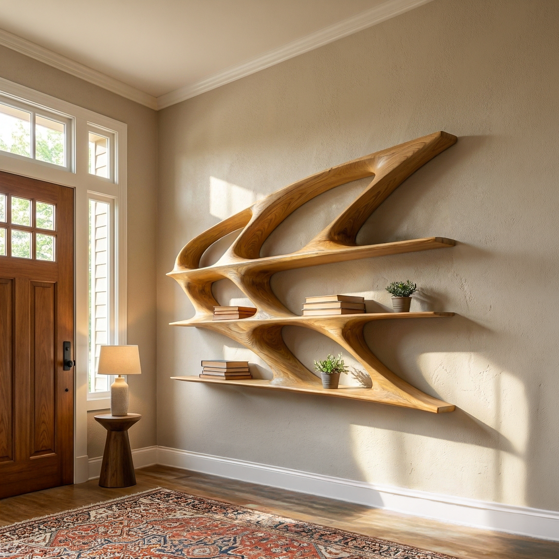 Organic Sculptural Wooden Bookshelf For Living Room Statement Lynnsnail
