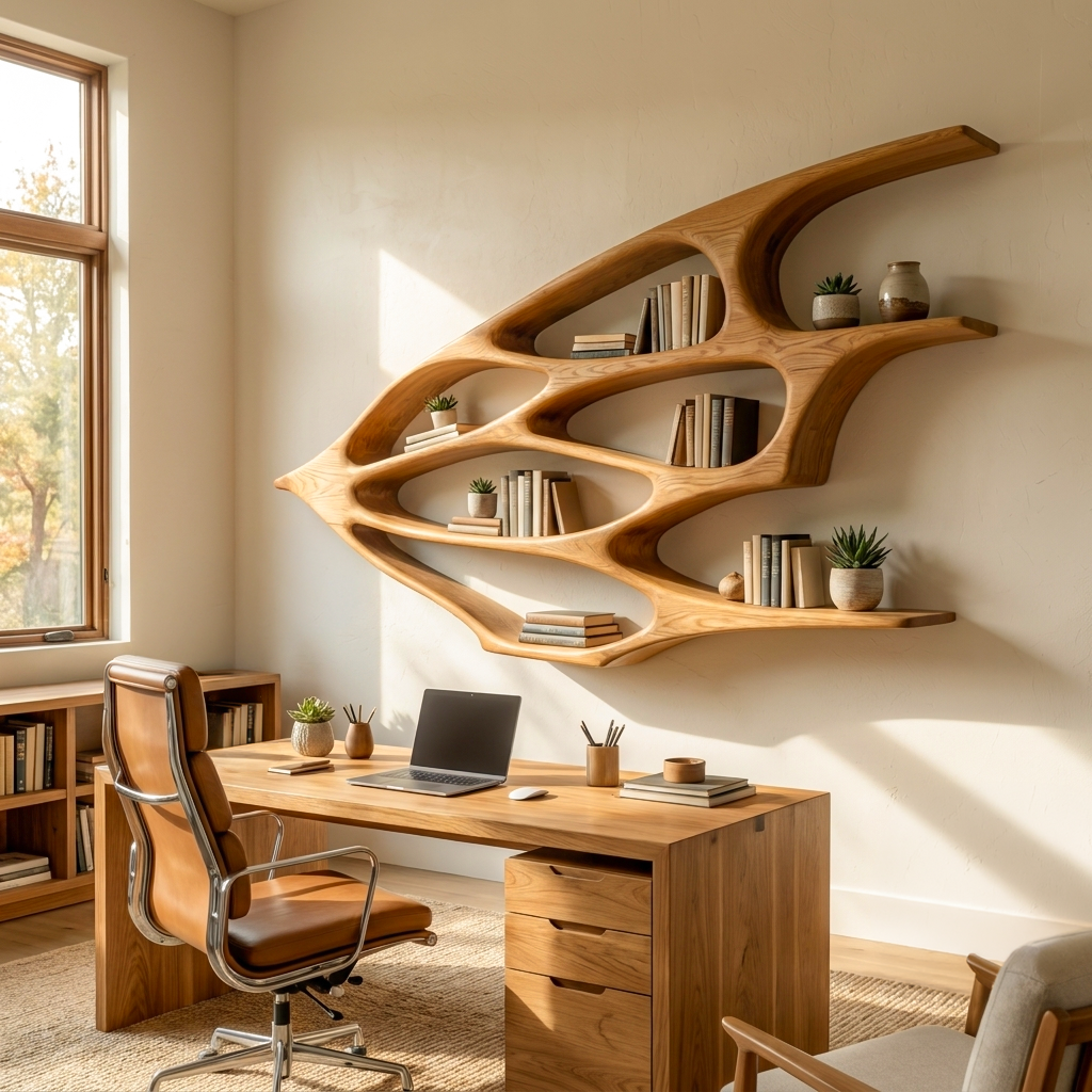 Organic Wooden Floating Bookshelf For Minimalist Home Decor Lynnsnail