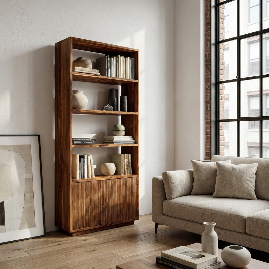 Minimal Wooden Bookcase For Coastal Living Room Lynnsnail
