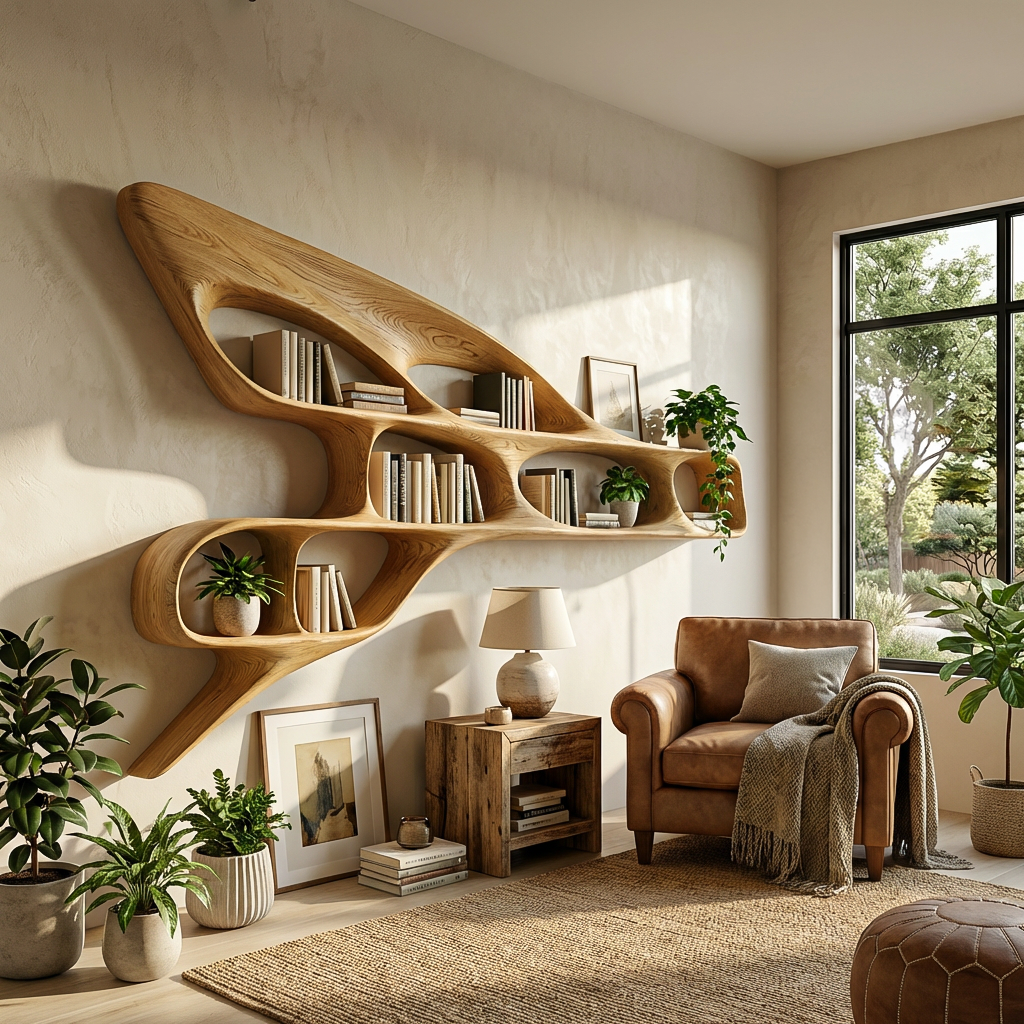 Organic Wooden Wall Bookshelf For Luxury Interior Lynnsnail