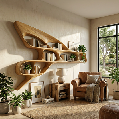 Organic Wooden Wall Bookshelf For Luxury Interior Lynnsnail