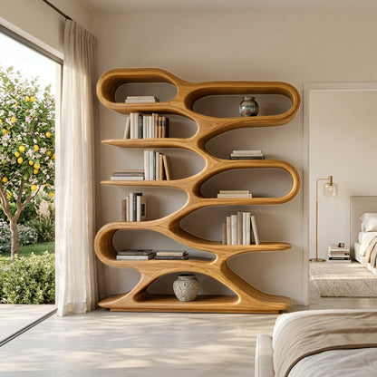 Organic Sculptural Wood Bookcase For Living Room Decor Lynnsnail