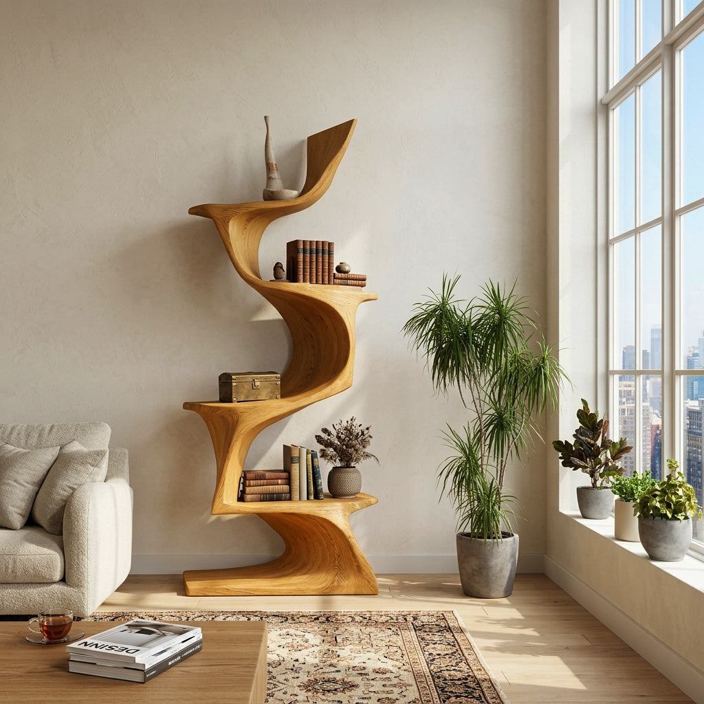 Organic Modern Natural Wood Bookshelf For Home Decor Corner Lynnsnail