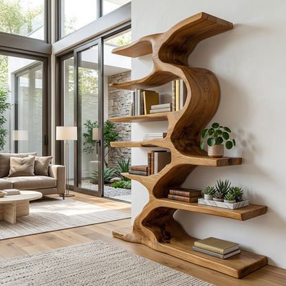 Organic Sculptural Wooden Bookshelf With Tiers For Living Room Lynnsnail