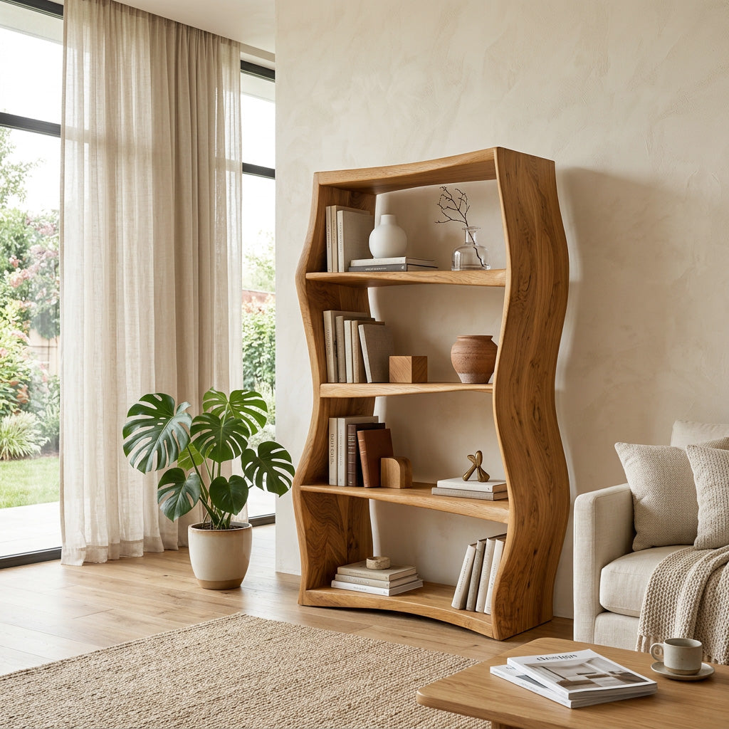 Elegant Natural Wood Bookshelf For Living Room Storage Lynnsnail