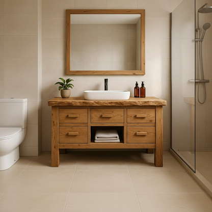 Handcrafted Solid Wood Bathroom Vanity - Live Edge Storage Cabinet with 6 Drawers & Shelf Lynnsnail