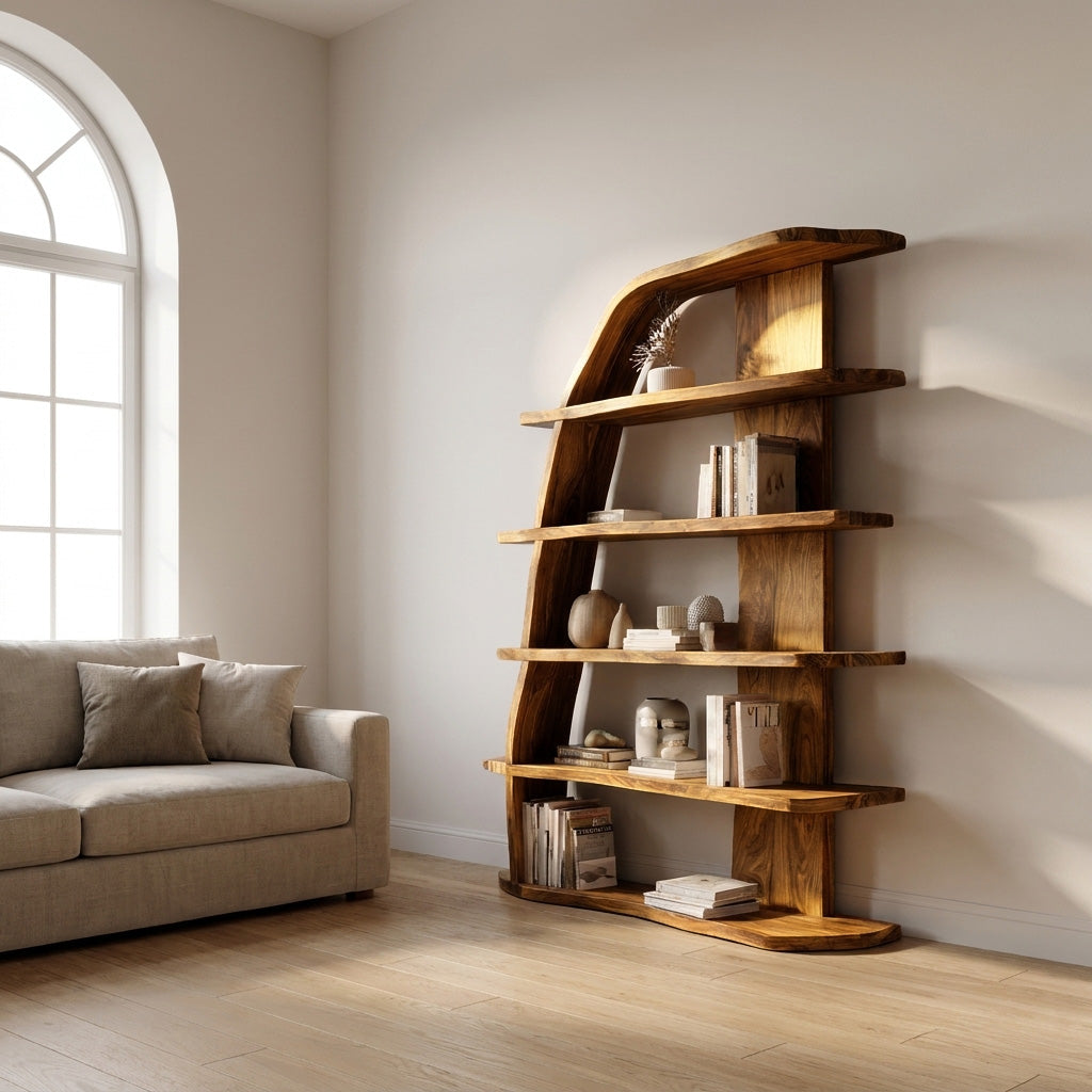 Mid Century Natural Wood Display Bookshelf For Living Room Lynnsnail
