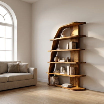 Mid Century Natural Wood Display Bookshelf For Living Room Lynnsnail