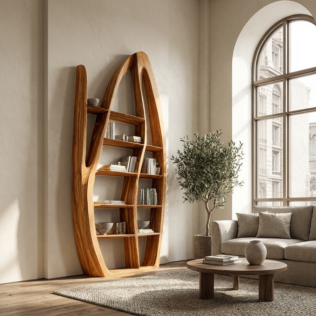 Organic Style Sculptural Wooden Bookshelf For Living Room Lynnsnail