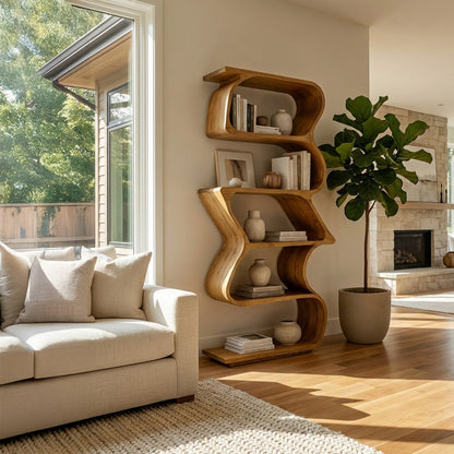 Modern Sculptural Wooden Bookshelf For Home Display Lynnsnail