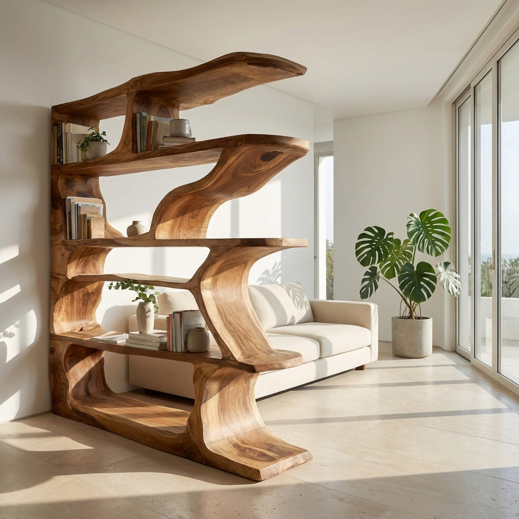 Contemporary Artistic Wooden Bookshelf For Living Room Storage Lynnsnail