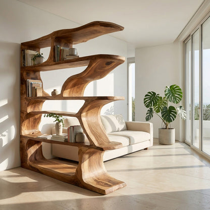 Contemporary Artistic Wooden Bookshelf For Living Room Storage Lynnsnail