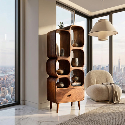 Modern Wood Bookshelf With Open Compartments For Living Decor Lynnsnail
