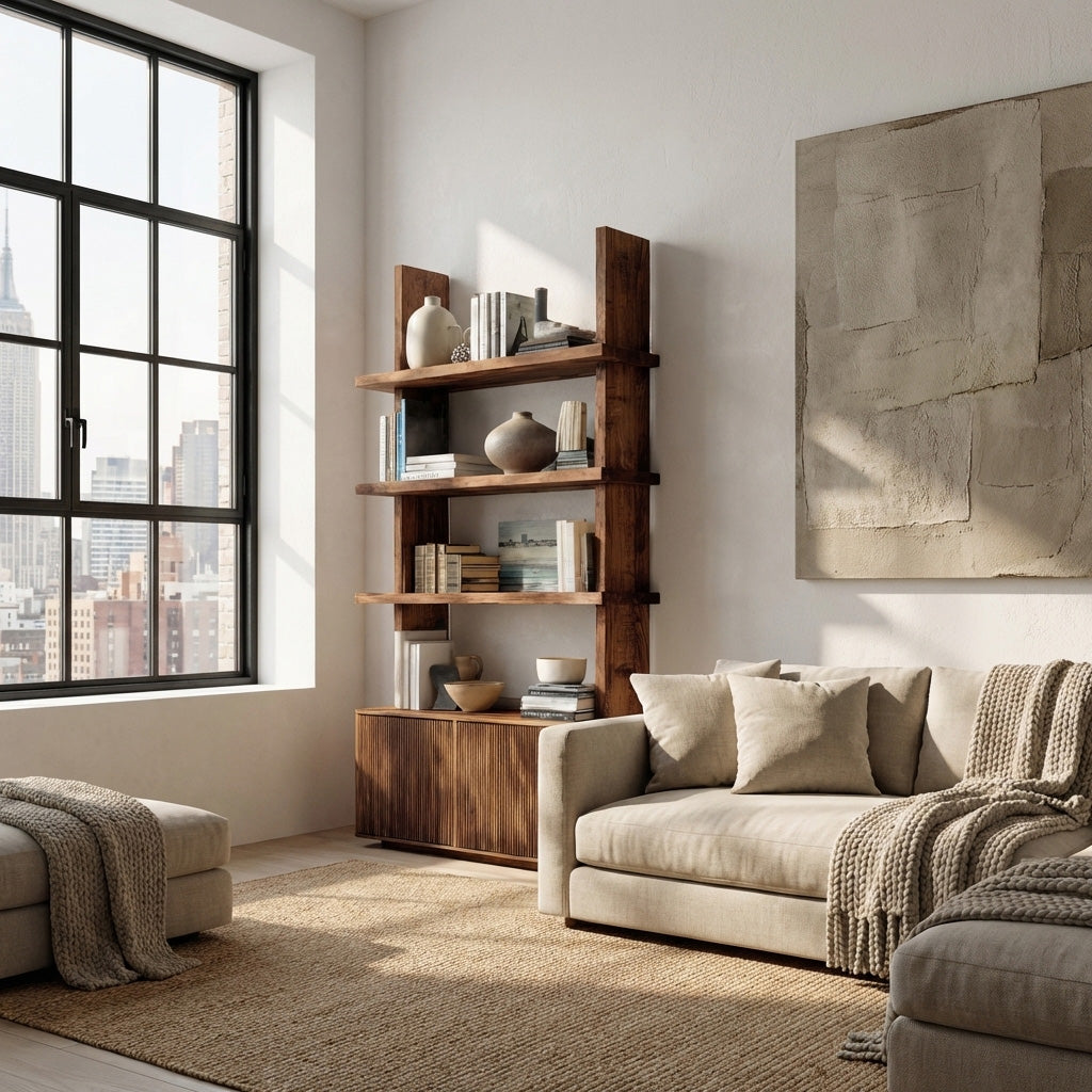 Contemporary Fluted Wood Bookshelf For Living Decor Lynnsnail