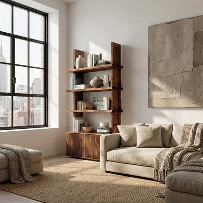 Contemporary Fluted Wood Bookshelf For Living Decor Lynnsnail