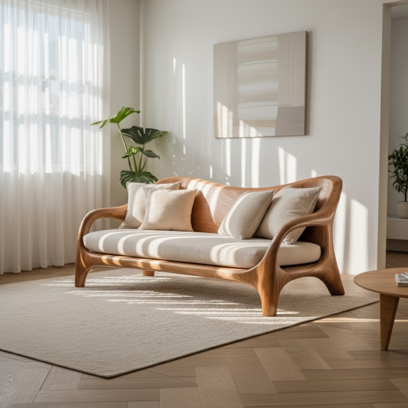 Handcrafted Solid Wood Sofa – Rustic Live Edge Wooden Couch with Modern Minimal Design Lynnsnail