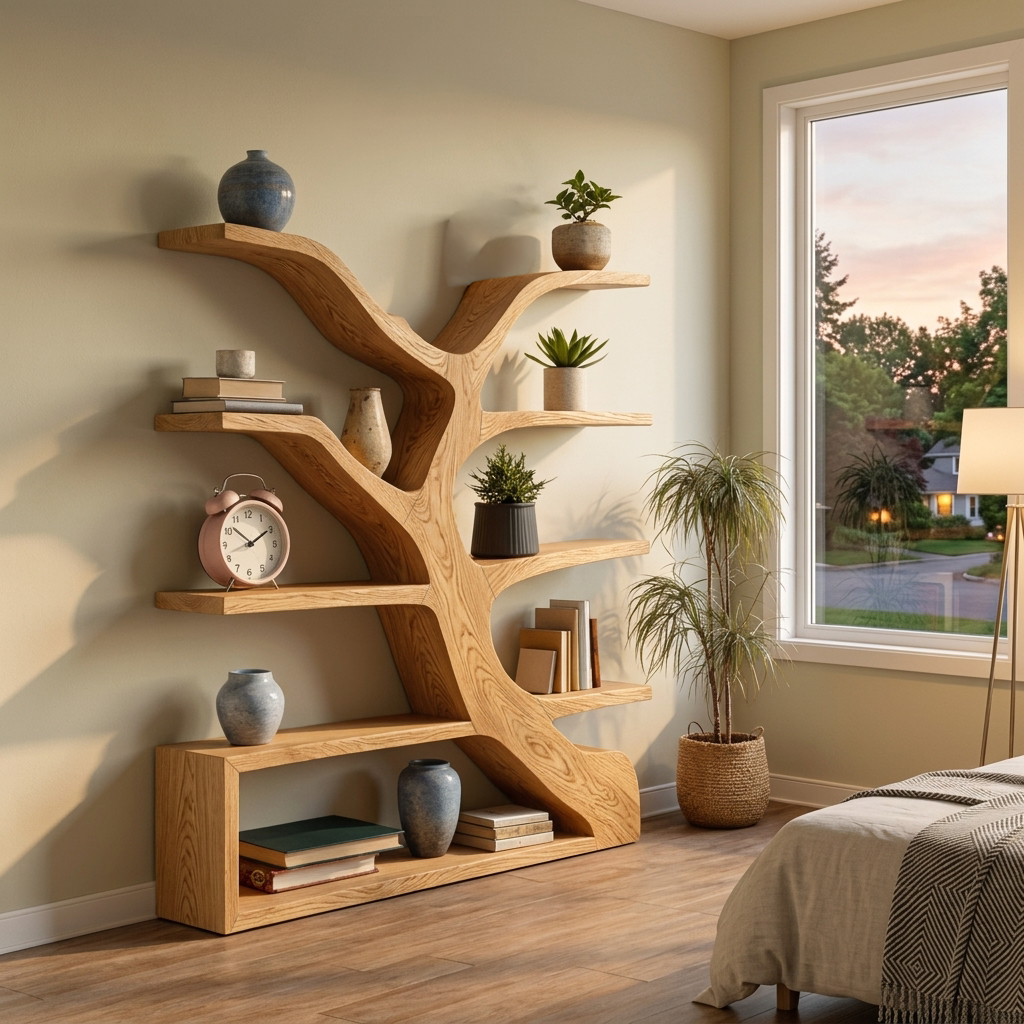 Organic Wooden Bookshelf Branch Form For Home Interior Lynnsnail