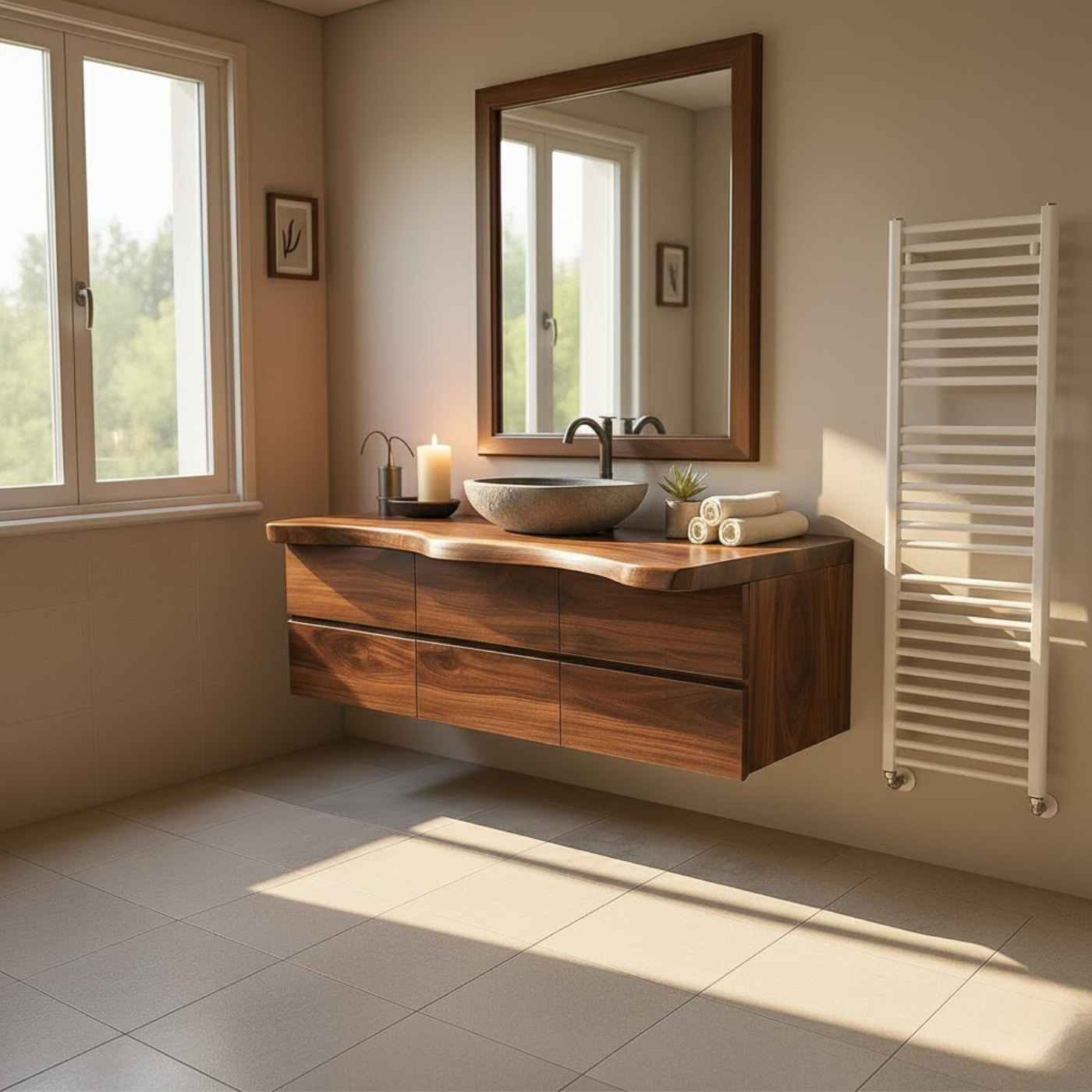 Handcrafted Solid Wood Vanity - Wide Floating Live Edge Cabinet with Drawers Lynnsnail