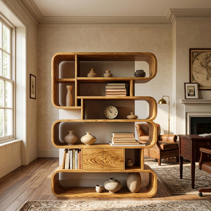 Statement Natural Wood Bookshelf With Rounded Form For Home Lynnsnail