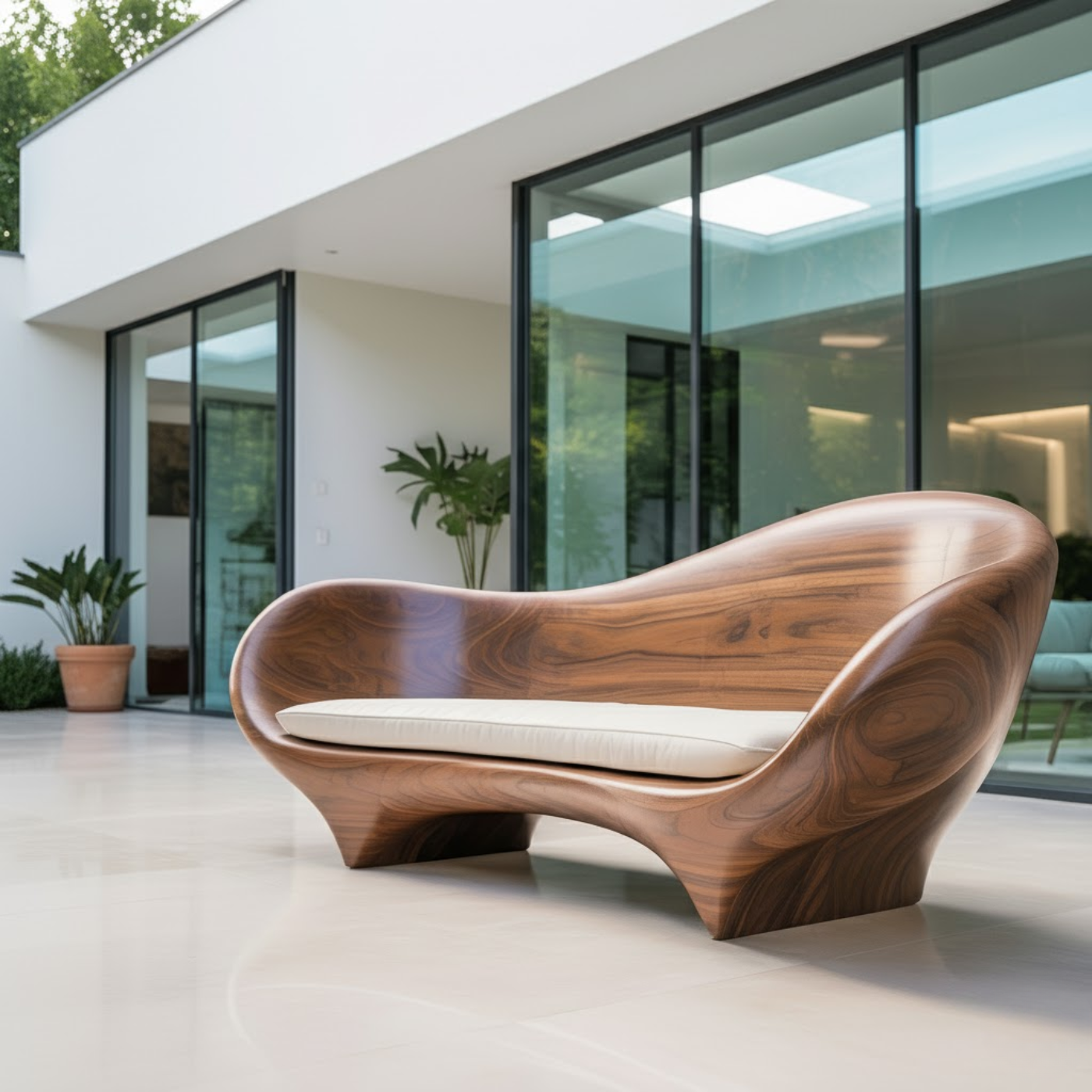 Handcrafted Solid Walnut Sofa – Modern Sculptural Wood Couch with Smooth Organic Curves Lynnsnail