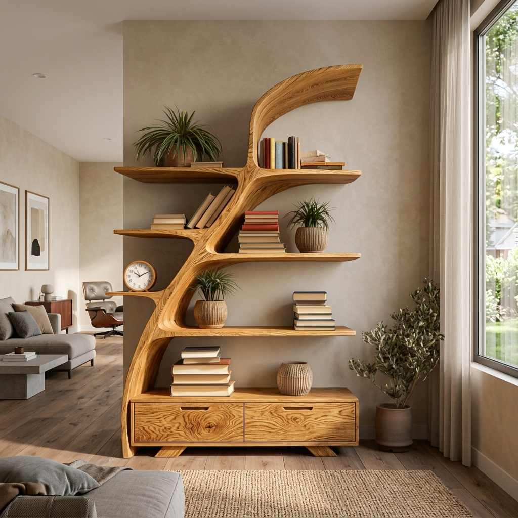 Modern Wooden Bookshelf For Living Area Lynnsnail