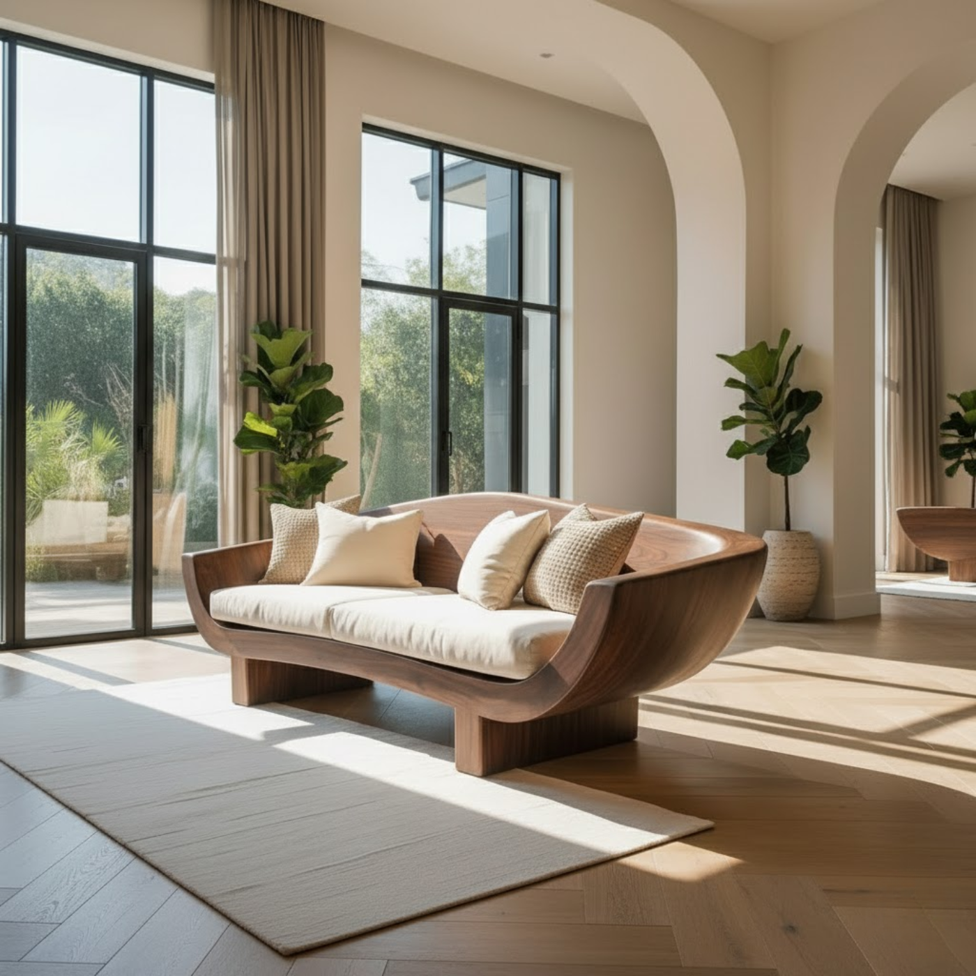 Handcrafted Solid Walnut Sofa – Modern Sculptural Wood Couch with Curved Organic Design Lynnsnail