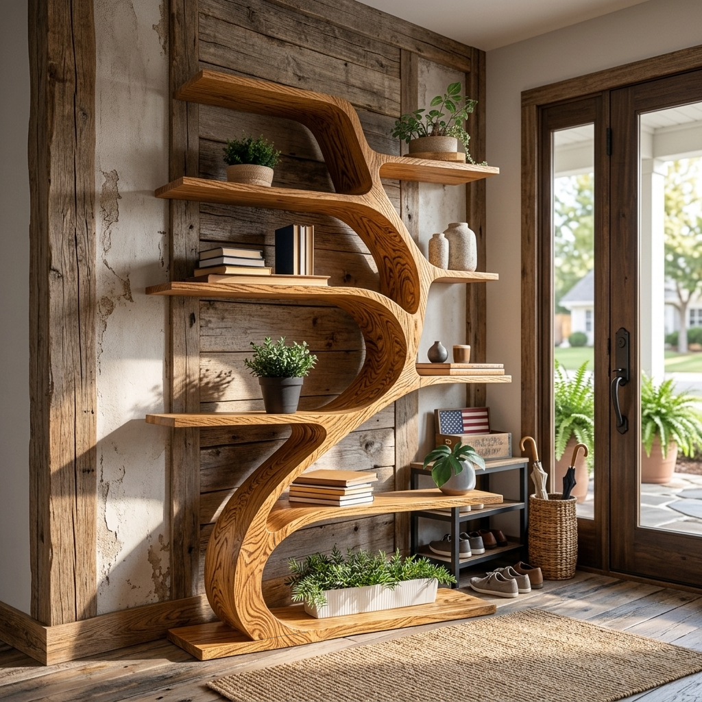 Minimal Natural Wood Bookshelf Branch Design For Interior Space Lynnsnail