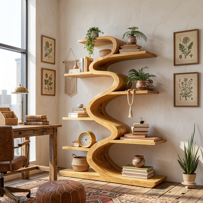 Modern Wooden Bookshelf Flowing Form For Living Room Lynnsnail