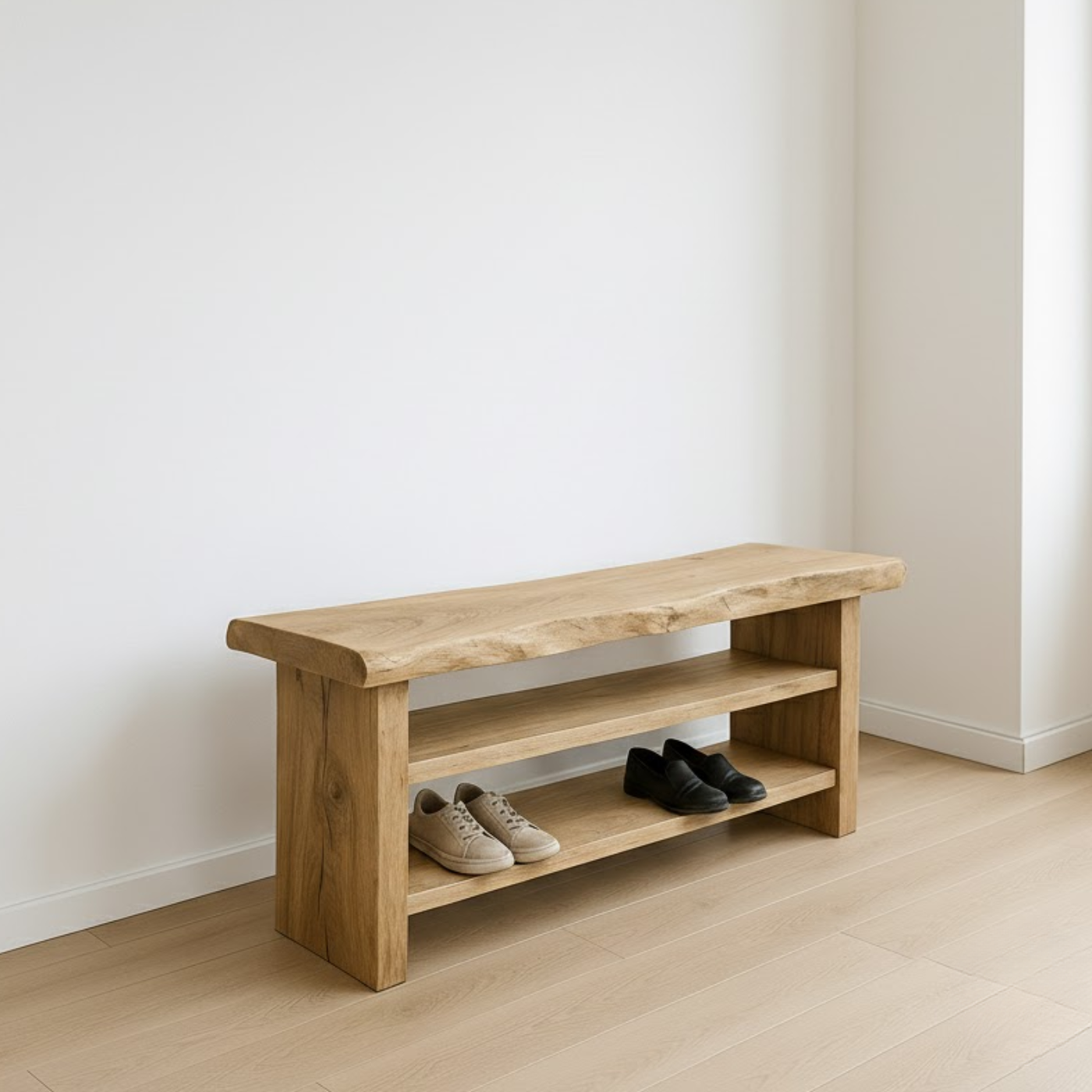 Handcrafted Solid Wood Entryway Bench with Shoe Storage – Natural Live-Edge Design Lynnsnail