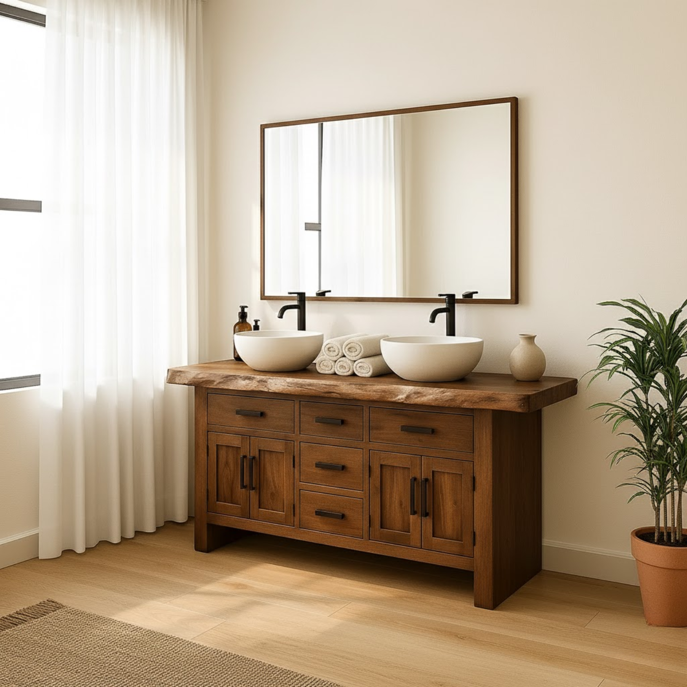 Handcrafted Solid Wood Bathroom Vanity - Live Edge Rustic Cabinet with Doors & Sink Lynnsnail