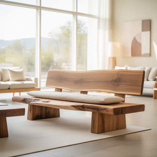 Handcrafted Solid Wood Sofa – Rustic Live Edge Bench-Style Couch with Minimalist Natural Design Lynnsnail