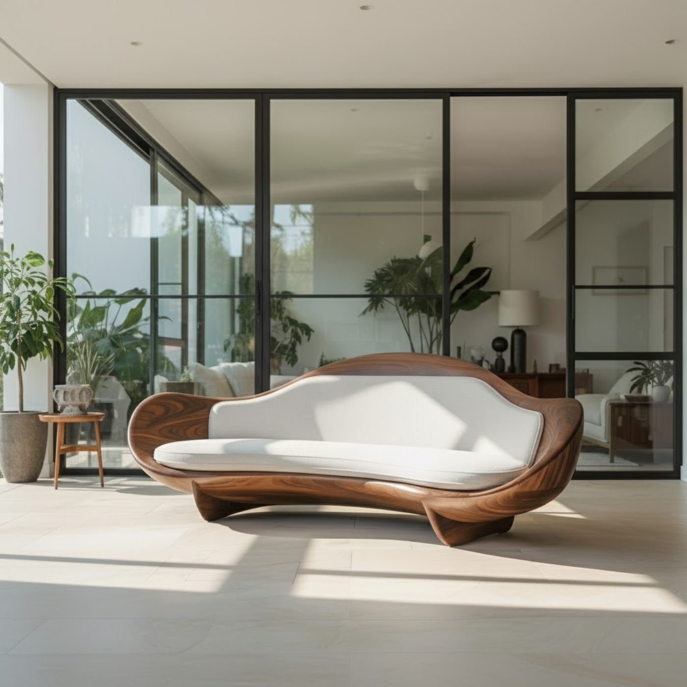 Handcrafted Solid Wood Sofa – Modern Organic Sculptural Couch with Curved Wood Frame Lynnsnail