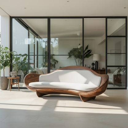 Handcrafted Solid Wood Sofa – Modern Organic Sculptural Couch with Curved Wood Frame Lynnsnail