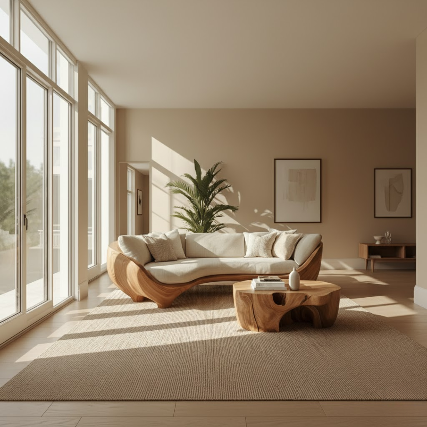 Handcrafted Solid Walnut Sofa – Modern Sculptural Wood Couch with Smooth Organic Curves Lynnsnail