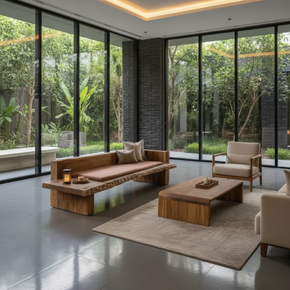 Handcrafted Solid Wood Sofa – Rustic Live Edge Bench Couch with Minimalist Design and Natural Finish