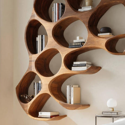 Contemporary Wall Shelf With Rounded Compartments For Bedroom Decor Lynnsnail