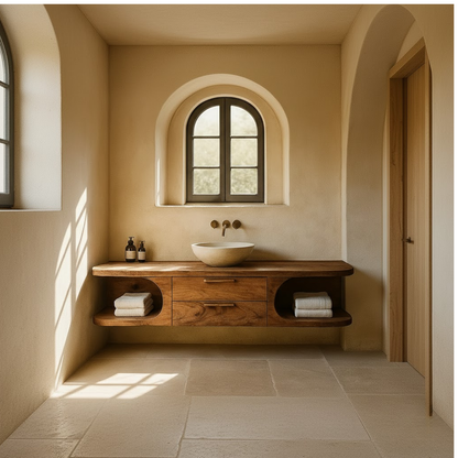 Handcrafted Solid Wood Floating Vanity - Organic Console with Curved Edges and Storage Nooks Lynnsnail