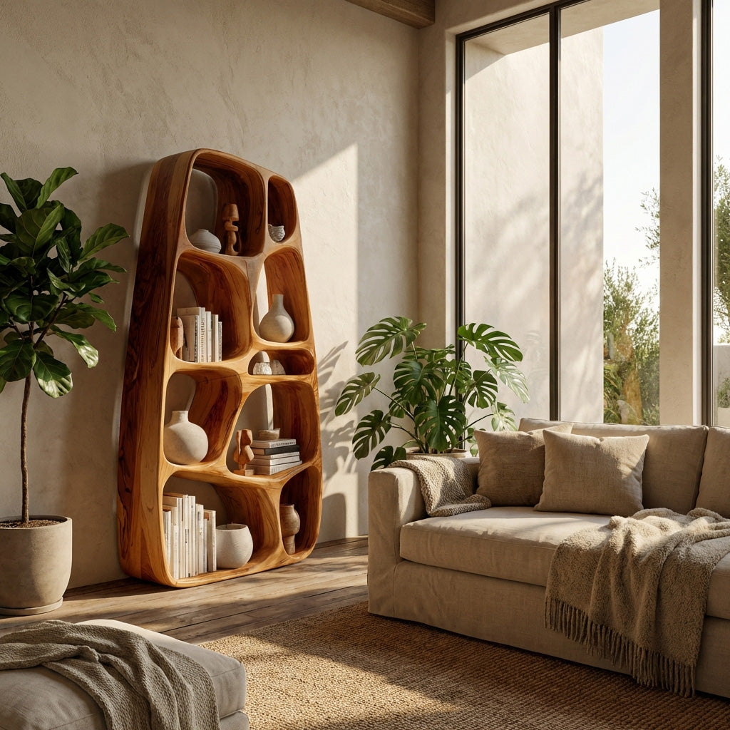 Handcrafted Wooden Sculptural Bookshelf For Living Room Lynnsnail