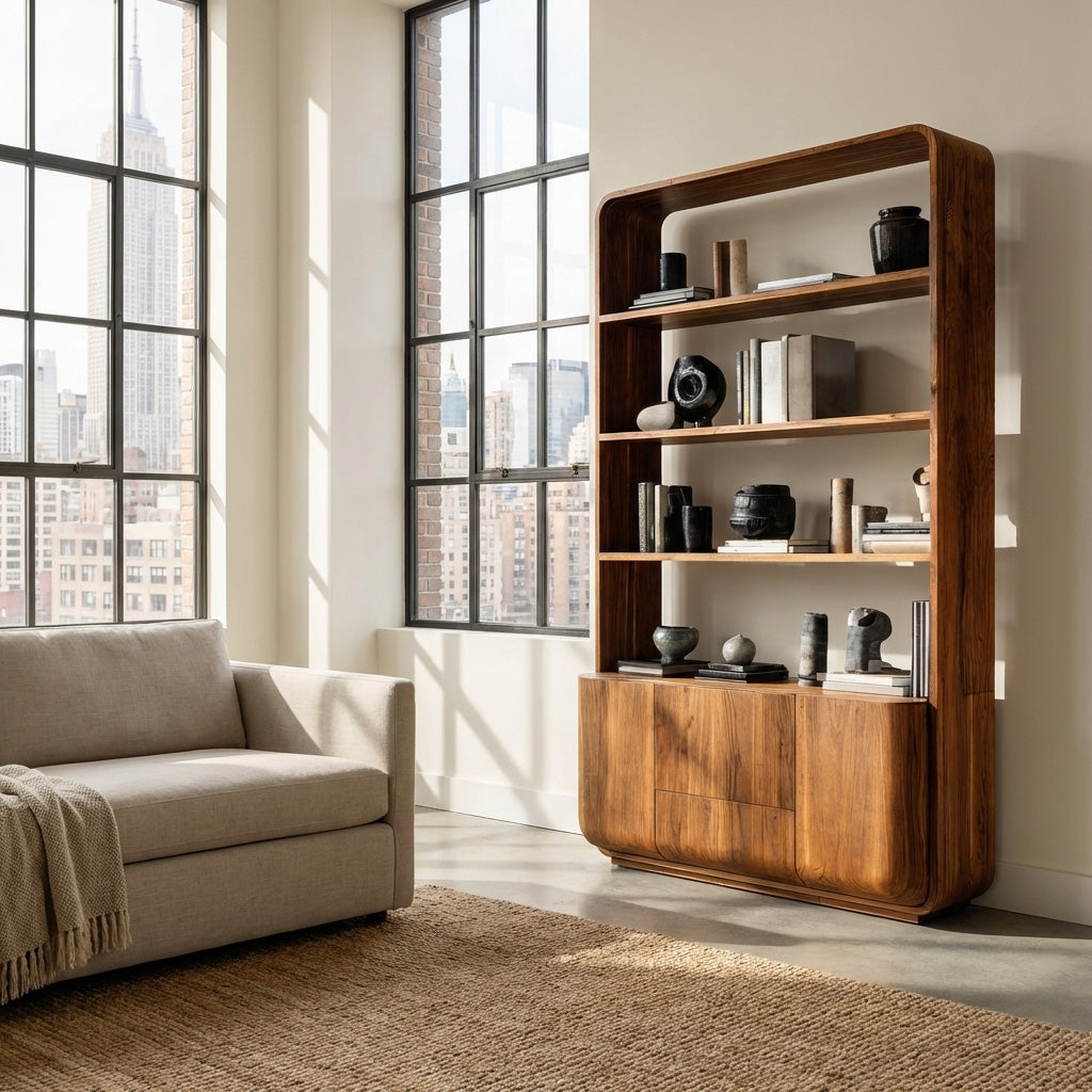 Modern Wooden Bookshelf With Round Edges For Living Room Lynnsnail