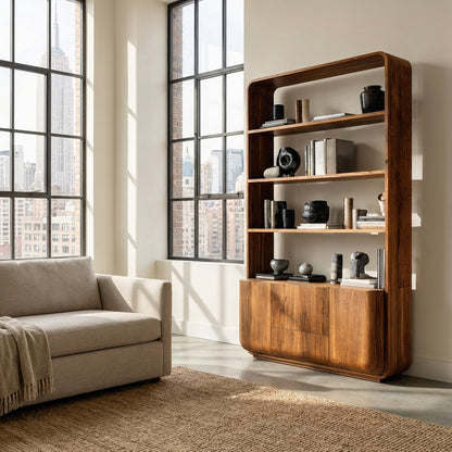 Modern Wooden Bookshelf With Round Edges For Living Room Lynnsnail