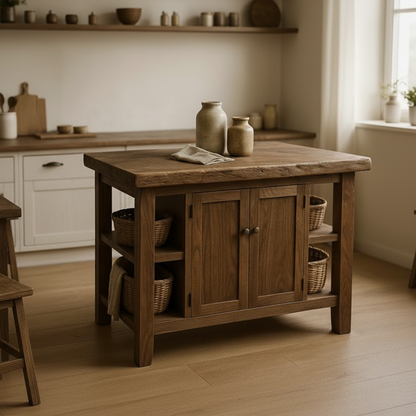 Handcrafted Solid Wood Kitchen Island | Rustic Cabinet Storage & Prep Table Lynnsnail