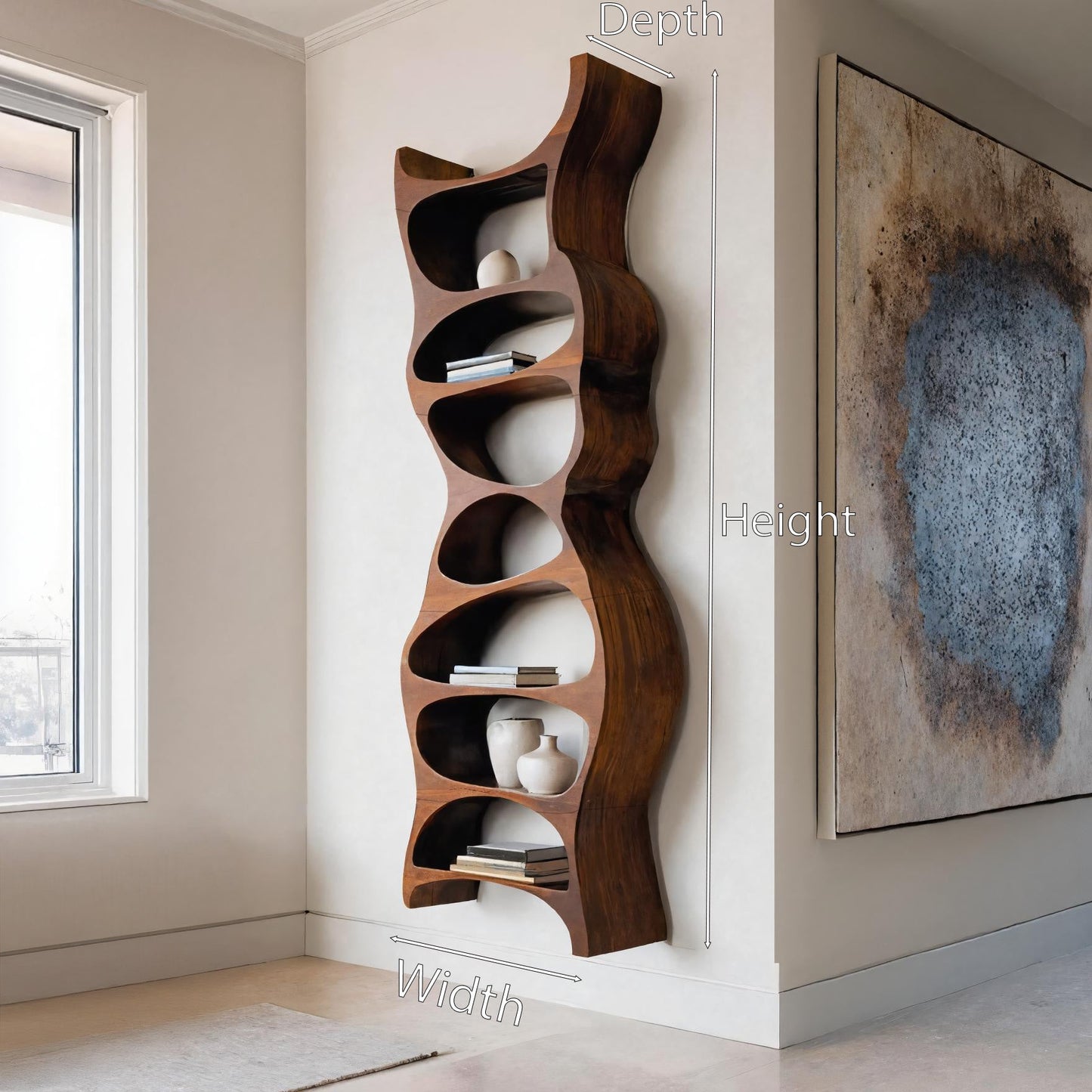 Tall Sculptural Wall Mounted Bookshelf For Living Room Lynnsnail