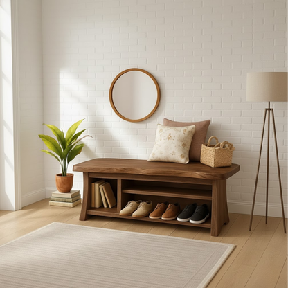 Handcrafted Solid Wood Walnut Bench – Organic Design with Integrated Shelving Lynnsnail